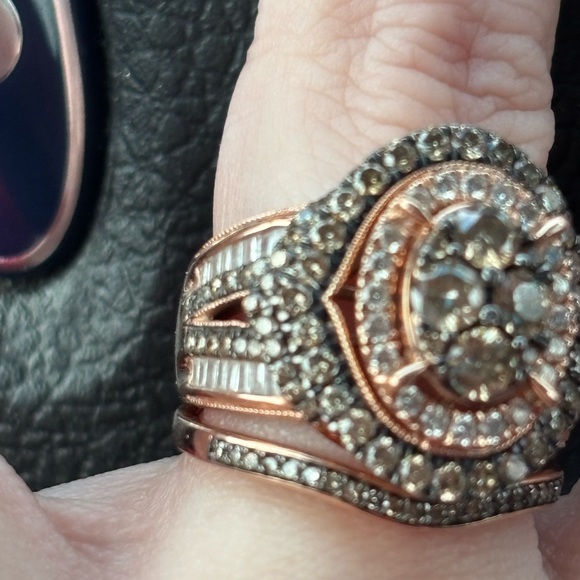 2.10tcw 10kRG chocolate/champagne diamond wedding set size 6 - Picture 4 of 5